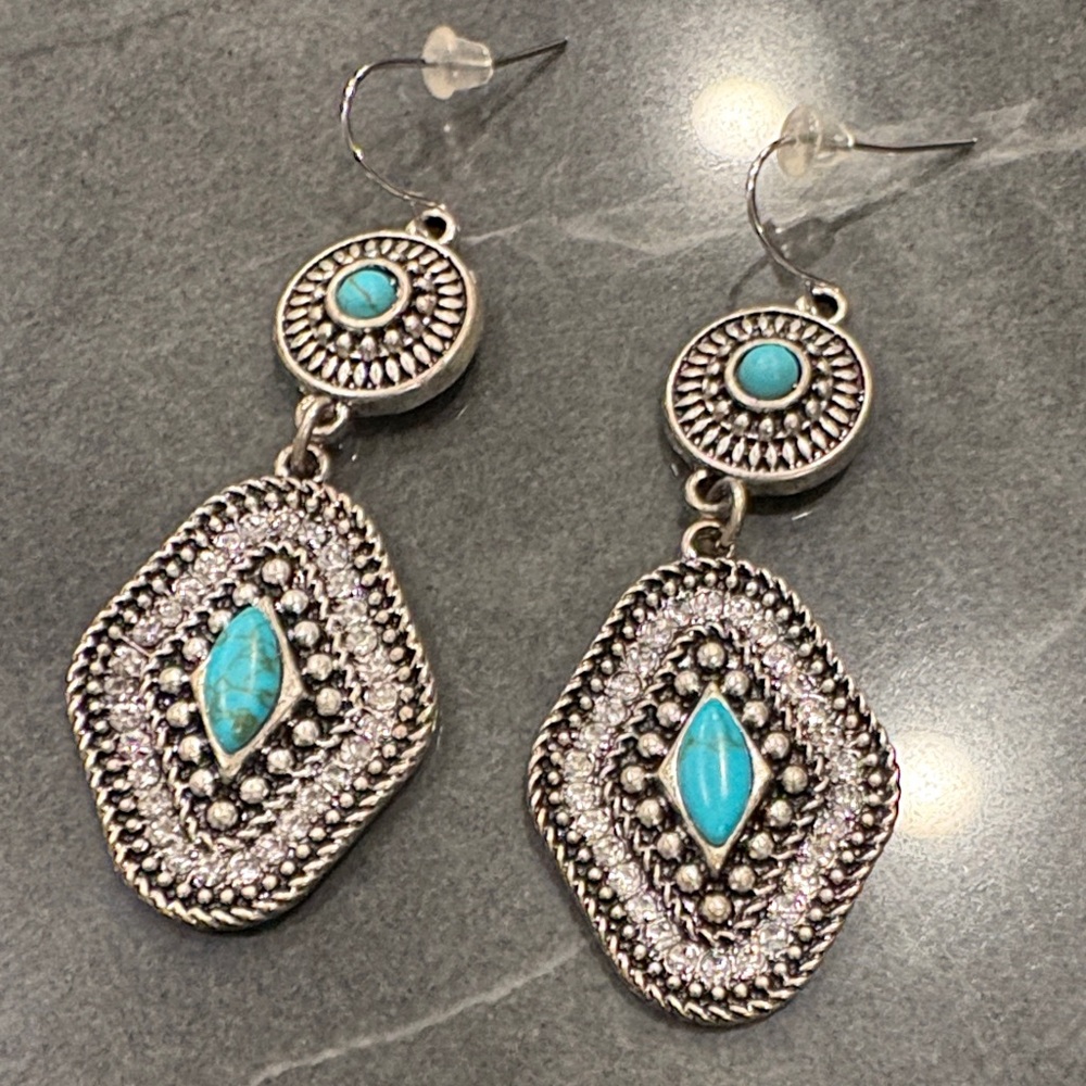 NRS Turquoise and Silver Geometric Earrings